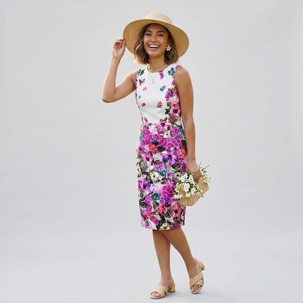 Maggy London Holiday Party Floral Sheath Dress Size 2 Lined Garden